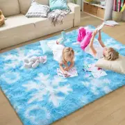 Frozen Princess Rugs for Living Room, 4x6 Feet Fluffy Shaggy Snowflake Rug fo...