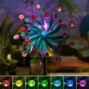 Solar Wind Spinner Lights Blue Metal Kinetic Windmills Outdoor Garden Decoration