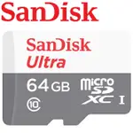 SANDISK 64GB 100MB/S ULTRA MICROSDXC UHS-I 記憶卡(白卡/無轉卡)