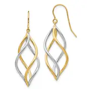 14K Two-Tone Twisted Polished Dangle Shepherd Hook Earrings