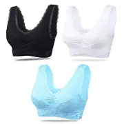 Womens Seamless Lace Sports Bras Cross Front Side Buckle Lounge Bra Yoga Workout Activewear, 3 Packs- 1x Black, 1x White, 1x Sky Blue