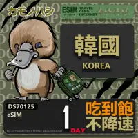 在飛比找momo購物網優惠-【鴨嘴獸 旅遊網卡】韓國eSIM 單日吃到飽 高流量網卡(韓