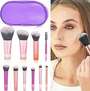 10-Piece Travel Makeup Brush Set: Mini Brushes with Portable Case, Perfect for Eye, Lipstick, Foundation, Contour, Blush, and Concealer