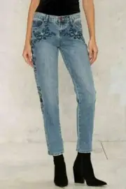 One Teaspoon Womens Blue Denim Embroidered Awesome Baggies Lola Jeans size 30