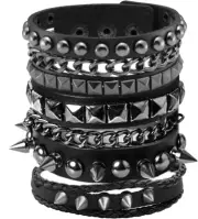 Leather Punk Rock Cuff Bracelets for Men Women Retro Vintage Chain 80S Wristband