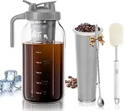 [Cafultgo] 64OZ gray cover Cold Brew Coffee Maker, 1500ml Glass Mason Jar with Stainless Steel Filter and Cleaning Brush