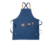 Fadeless Kitchen Apron Comfortable Canvas Woodworking Cooking Apron for Dishwashing-Dark Blue