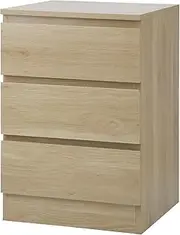 [OIKITURE] Bedside Table 3-Drawers with Thick Board, Nightstand Storage Cabinet with Coated Runners, Side Table Modern for Hallway, Bedroom and Living Room, Natural