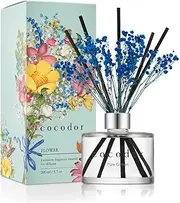 COCODOR Flower Reed Diffuser Set / 200ml / Pure Cotton/Scent Diffuser with Sticks Home Fragrance Reed Diffuser for Bathroom Shelf Décor