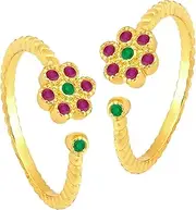 [Aheli] Rani Pink Green Gold Plated Cubic Zirconia Studded Adjustable Toe Rings Bichiya Jewellery for Women Design 1, Metal, No Gemstone