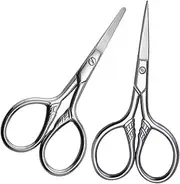 SHERCHPRY 2Pcs Eyebrow Scissors Stainless Steel Small Scissors for Grooming Precision Beard Trimming with Rounded Tips for Mens Facial Hair Care Stylish Design
