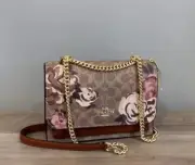 COACH CY814 Klare Crossbody Bag Signature Canvas & Leather Rose Print Tan Multi