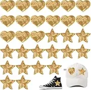 30 Pcs Iron on Patches for Clothes, AIFUDA Sequin Gold Star Patches & Heart Patches, Rhinestone Applique Glitter Star Iron on Patches for Hats Clothing Bags Jeans Repair Decoration