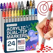 ARTISTRO 24 Colors Acrylic Paint Pens, Dual Tip (Fine 1mm + Dot 5mm) for Fabric, Canvas, Rock, Glass, Wood, Paper, DIY, Paint Markers for Kids & Adults