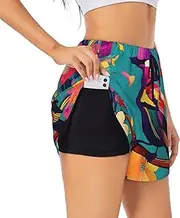 [GaxfjRu] Colorful Flowers Bird Print Women's Running Shorts High Waisted Running Shorts Pocket Sporty Gym Elastic Short