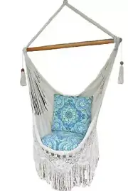 Hammock Chair Handmade Hanging Chair Cream White Crochet Macrame Indoor Outdoor