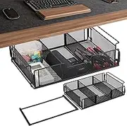 DAWNTREES Under Desk Drawer Slide Out,Metal Hidden Under Table Storage Organizer,Used for Storing Pencils, Stationery,and Other Small Items Under The Office Desk - Black