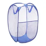 Mesh Laundry Basket Collapsible Laundry Hamper with Handle Side Pocket Navy Blue