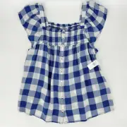NWT Old Navy Gingham Smocked Flutter Sleeve Swing Blouse Top Size M