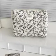 Floral Print Fabric Pencil Case Clutch - Black & White - One Size