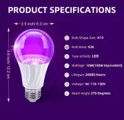 Litake LED Black Light Bulbs, A19 10W (100W Equivalent), E26 Base,UV Blacklig...