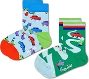 [HAPPY FEET] Happy Socks Kids 2-Pack Car Socks, Light Blue, Light Blue, 7-9 Years