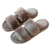 Nevenka Womens Fuzzy Slippers Open Toe Cozy Memory Foam Sandals-Parallel Grey