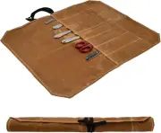 Chefs Knife Roll Bag, Heavy Duty 12OZ Waxed Canvas Knife Bag, 7 Slots Chef Kn...