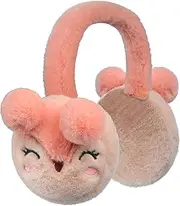 TINAYAUE Children's Winter Warm Ear Muffs Cute Fox Plush Ear Warmers Adjustable Cartoon Animal Ear Cups Boys Girls Windproof Earmuffs Soft Ear Caps for Outdoor Activities, pink, One size