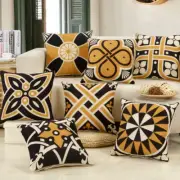 Abstract Black Yellow Pattern Deco Tapestry Throw Pillow Case Cushion Cover 17"