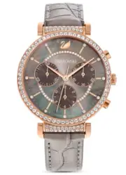 Swarovski Passage Chrono watch Swiss Made, Leather, Gray, Rose gold-tone 5580348