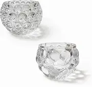 Crystal Circular Candle Holders，Small Glass Candlestick Holders, Clear Glass Candle Holders Bulk for Table Centerpiece,Wedding ,Valentines Day, Party, Windowsill, Festival（2 PCS）