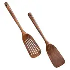 2Pcs Slotted Spatula Wood Slotted Turner Cooking Kitchen Wooden Wok Turners