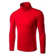 Men Polo Roll Turtle Neck Pullover Knitted Jumper Tops Sweater Shirt Red M