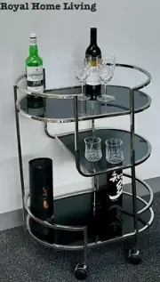 DRINKS TROLLEY BAR CART 3 SHELVES STAINLESS STEEL SILVER WINE WHISKEY STORAGE
