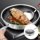 Stainless Steel Wok Pan with Lid Gas Cooktops Frying Pans Roast Kitchen Cooking