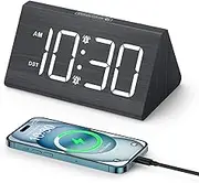 AMIR Wooden Digital Alarm Clocks for Bedrooms, 6.7" Bedside Clock with Colorful Ambient Light, 5 Level Brightness, Electronic Desk Clock for Heavy Sleeper with 12/24H, 3 Level Volume, Snooze, DST
