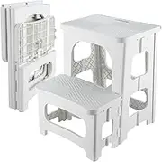 Folding 2-Step Stool for Adults Kids Non-Slip Collapsible Portable Step Stool for Kitchen Home Toilet Bedroom Office Bathroom Rv,Holds 300 Lbs(White)