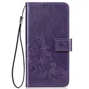 For Galaxy A21 Lucky Clover Pressed Flowers Pattern Leather Case with Holder & Card Slots & Wallet & Hand Strap(Purple)