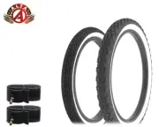 SCHWINN STYLE WHITEWALL BRICK 16 X 1.75 S2 W/ 20 X 2.125 S2 KNOBBY TIRE & TUBES.