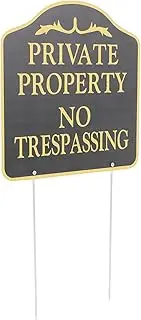 ifundom Private Property No Trespassing Sign Weatherproof Security Sign with Stake for Garden and Pasture Elegant Design Prevents Unwanted Visitors Durable Metal Construction Black