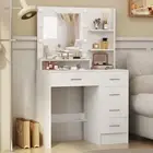 Wooden Vanity Table 5 Drawers and 10 LED Bulbs Mirror Set Bedroom Dressing Table