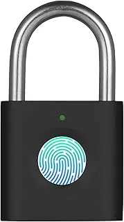 [Generic] Fingerprint Padlock High Securi 20-Users Supported Long Battery Life Locker Cabinet Diary Luggage Lock with Built-in 60mAh Rechargeable Battery USB Cable Black One Size