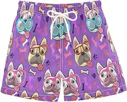 [RPLIFE] Swim Shorts for Boys, Big Boys Swim Trunks 2t, Cute Cartoon French Bulldog Purple