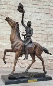 Bronze Sculpture Buffalo Signal 25" Tall Massive Masterpiece Man on Horse Figure