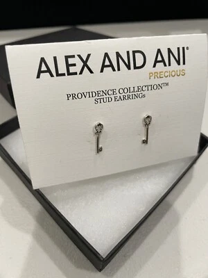 NWT Alex and Ani ~SKELETON KEY~ Providence COLL Silver Plated Post Earrings