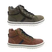 Grosby Archie Boys Shoes Youth Ankle Boot Lace Up With Zip Distressed Finish