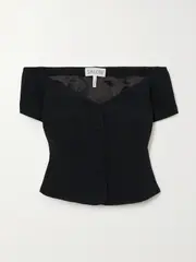 [Saloni] Saloni - Clementine Off-the-shoulder Crepe Peplum Top - Black - UK 4 UK 4 Black