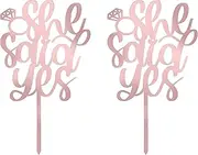 She Said Yes - Love Themed Rose Gold Cake Topper for Proposal, Wedding, Bridal Shower or Anniversary Cake (Pack of 2)