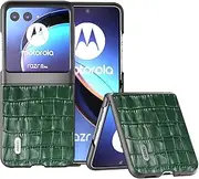 [coque] Mobile Phone Case for Motorola Razr 40 Ultra Cover, Ultra Thin Genuine Leather Case with Crocodile Pattern Green